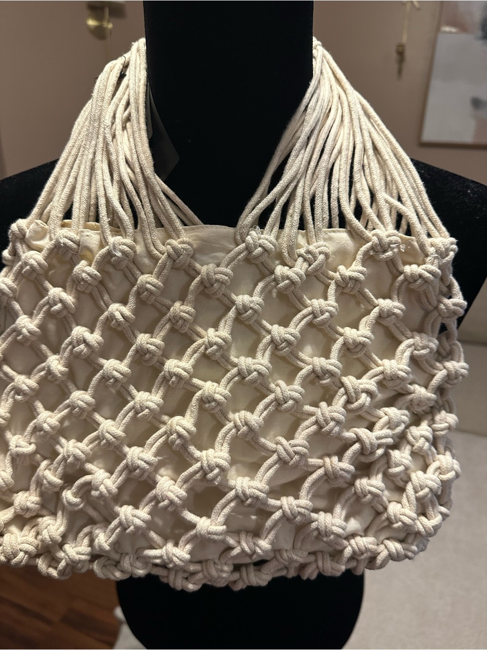 Forever 21 Cream Knotted Macramé Shoulder Bag